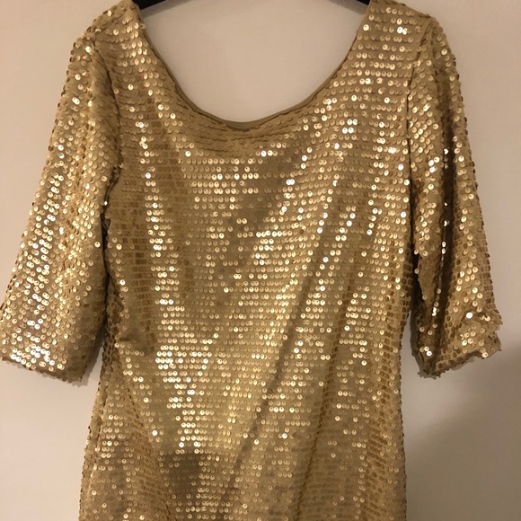 Gold Sequined Fitted Scoop Back Mini Dress - Picture 3 of 6